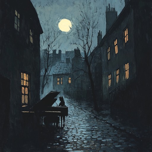 An instrumental piece that blends mellow piano melodies with subtle accordion harmonies, creating a calm yet haunting atmosphere reminiscent of deserted cobblestone streets under moonlight. The music weaves elements of dark cabaret with a touch of noir, evoking feelings of nostalgia and quiet introspection.