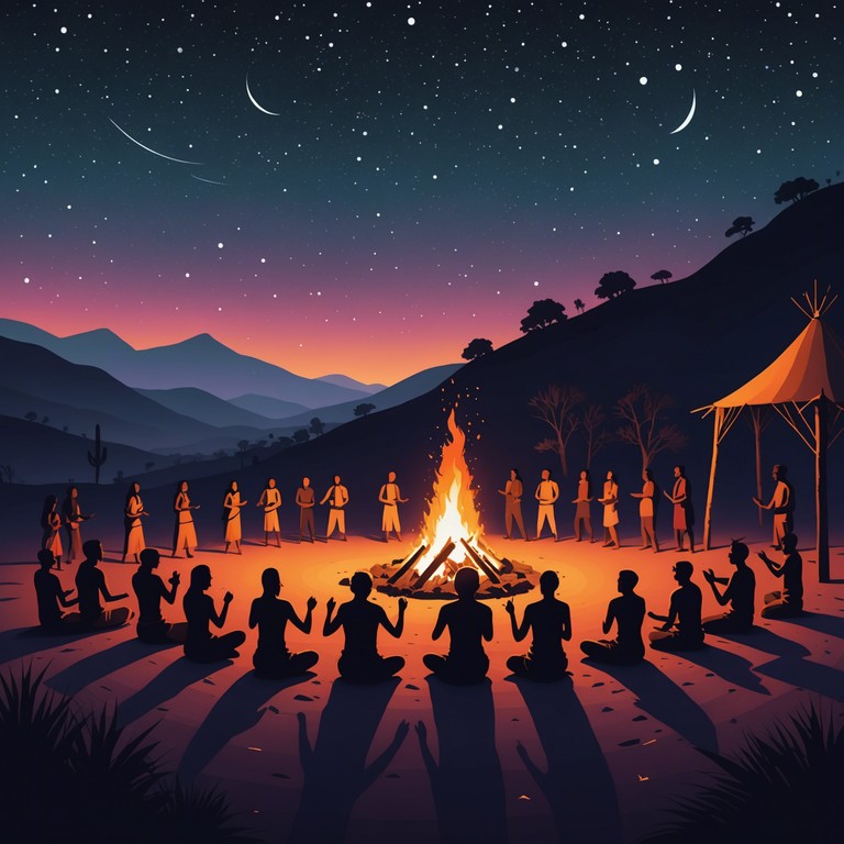 This track blends traditional tribal percussion with uplifting, modern melodies to create a piece that feels both ancient and current. Ideal for evoking a sense of unity and joy during tribal ceremonies or festive gatherings. The music builds from a simple rhythmic pattern to a full, rich ensemble of tribal drums, celebrating the beauty of starlit evenings gathered around a fire.