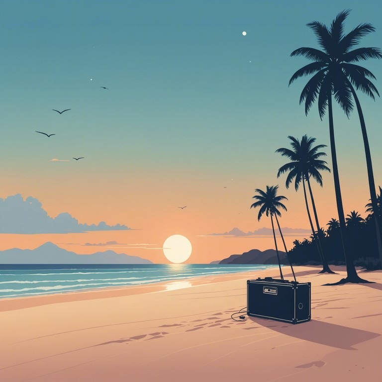 Imagine a perfect sunset on a secluded beach, where the only sound is the rhythmic whisper of the ocean, accompanied by the soft, melodic tapping of a steel drum playing in the harmony of nature's quietude.