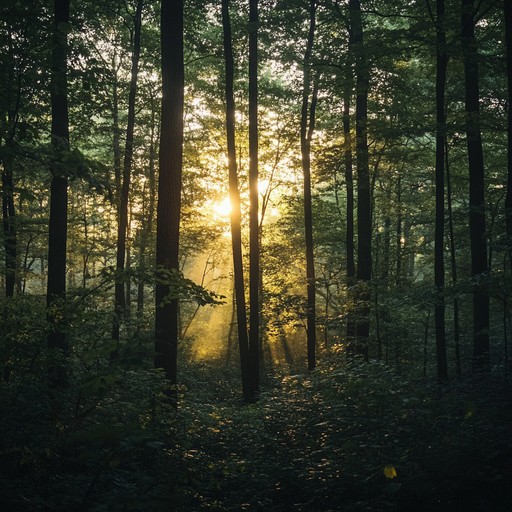 A tranquil orchestral composition, this piece captures the serene beauty of a forest at dawn, with gentle woodwinds mimicking bird songs, strings representing the gentle rustling of leaves, and soft percussions echoing the distant sounds of a tranquil brook. The melody evolves gracefully, creating a sense of calm and some reflection.