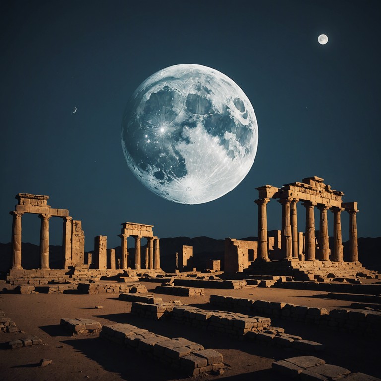 This track embodies the haunting beauty of a forgotten middle eastern civilization, with ethereal tones suggesting mystery and age old secrets. Using traditional instruments to craft a soundscape that feels both ancient and vibrant, it conveys the rustling of sands and the whispers of shadows, depicting a night draped in otherworldly enchantment and mystery.