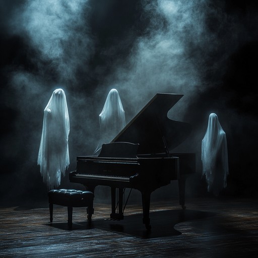 Immerse yourself in a ghostly broadway stage through eerie piano and haunting strings, portraying the lingering spirits and mysterious aura of a bygone era theater.