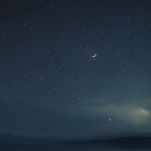 A delicate instrumental ballad carried by soft piano melodies, blending ethereal atmospheric sounds to paint a picture of a starlit night. The composition transports listeners to a dreamscape, filled with luminous stars and tranquil whispers in the night sky. The gentle piano intertwined with shimmering pads creates a calming and reflective mood, perfect for moments of introspection and peacefulness.