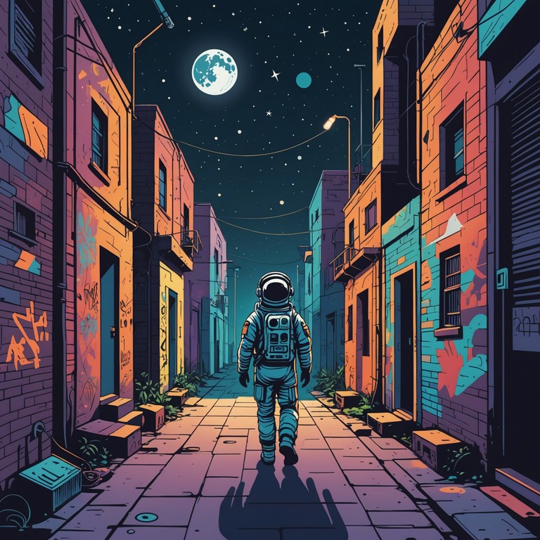 Envision a soundtrack for an astronaut exploring urban neighborhoods of a distant planet, with each beat reflecting a step further into the unknown, backed by the hum of cosmic activity.