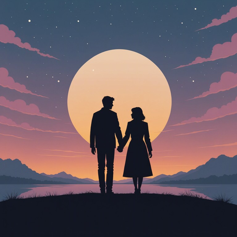 In this track, ethereal guitar melodies weave through a soft veil of ambient synths, creating an atmosphere of dreamlike wonder. It's like walking through a serene, moonlit landscape where every sound echoes a story of love and longing. The gentle ebb and flow of the rhythm mimic the heartbeat of lovers intertwined in a timeless dance under starlit skies.