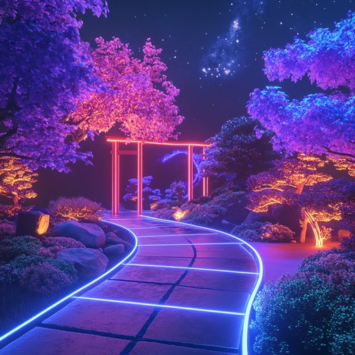 Experience a fusion of ancient and modern as traditional japanese instruments harmonize with contemporary j pop elements, creating a mystical soundscape illuminated by neon hues. The track paints an ethereal picture of a nocturnal garden blossoming under glowing lights.