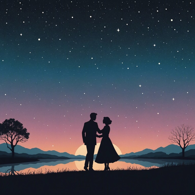 As the moon casts its silver light, the soft strings of a violin invite dancers to step into a magical moment, swaying elegantly in a dreamy waltz that feels like floating among the stars.