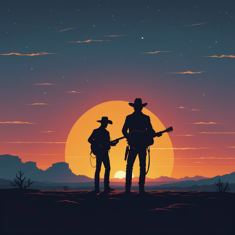 Imagine the exhilaration of a group of cowboys, galloping through dusty trails, their figures silhouetted against a fiery sunset. The song builds an atmosphere of a daring pursuit or a victorious return, underlined by vibrant guitar strums and sweeping chords that speak of legends old and new.