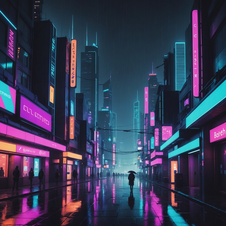 In a musically envisioned future cityscape, under neon lit rain, an electric guitar's soulful melodies echo stories of urban dreams and whispers amid the sounds of a bustling, high tech metropolis. This track feeds on the vibrancy of city life, casting a sonic palette that blends the digital with the human, the historic with the futuristic. The guitar's strings reverberate with the rhythm of rain, cars, and distant voices, creating a soundscape that's both intimate and expansive.