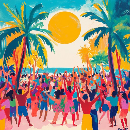 An exhilarating instrumental reggae track bursting with uplifting energy, capturing the essence of a vibrant jamaican summer festival with rhythm and harmony. The infectious rhythm of the island's heartbeat, catchy guitar riffs, and warm brass sections intertwine to create a celebratory ambiance.