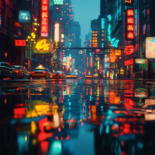 Venture into a retro futuristic world dripping with shimmering neon lights and evocative synth melodies, evoking memories of simpler times and late night drives in a cyberpunk cityscape