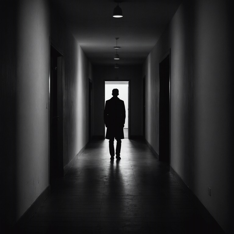 An unnerving track that blends ghostly whispers with a resonant dark tone, invoking a sense of being followed in a dimly lit corridor. This composition uses minimalist instrumentation to create a chilling atmosphere that gradually builds in intensity, enveloping the listener in a blanket of darkness. Perfect for a suspense filled horror movie scene or a deep introspective moment.