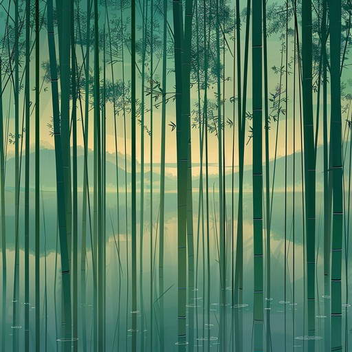 A tranquil journey through an ethereal bamboo forest, with the gentle plucking of strings creating an otherworldly soundscape that blends traditional asian influences with futuristic undertones. The piece provides an unusual, peaceful escape, taking listeners through serene, yet unfamiliar, auditory paths.