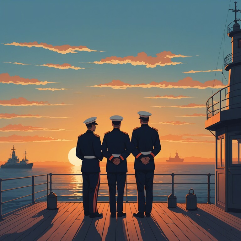 The song evokes the hardships and spiritual expansiveness of a sailor's life on the vast seas under the russian flag, blending traditional navy cues with spiritual overtones.