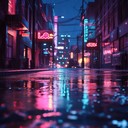 a calm cyberpunk instrumental journey through a neon lit city.