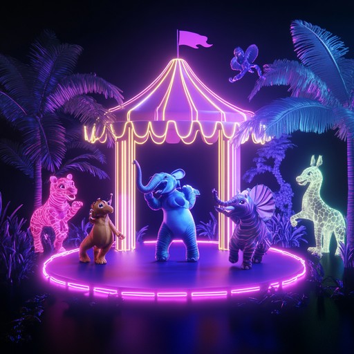 This instrumental piece carries the essence of a lively circus atmosphere interlaced with funky animal dance movements. Featuring bright synthesizer tones and powerful percussion dynamics, it promises an energizing and whimsical auditory experience.