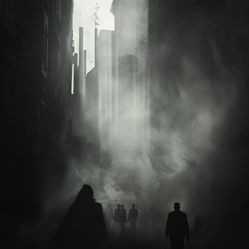 A ghostly blend of urban rap and haunting melodies, featuring eerie beats, ethereal synths, and a deeply unsettling atmosphere. This composition evokes a sense of wandering through abandoned streets, haunted by whispers of shadowy figures, capturing the sinister side of the urban landscape.