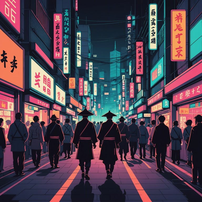 Designed to complement high energy, fast paced action sequences in anime, this track features frenetic rhythms and a blend of modern electronic and traditional japanese instruments. The composition creates a thrilling auditory ride suitable for chase scenes or battle sequences.