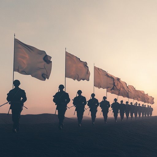 This track features a bold and inspiring march with powerful brass instrumentation. It evokes the determination and courage of soldiers heading into battle, with dynamic percussion, heroic melodies, and a sense of grandeur. Ideal for depicting uplifting military scenes or moments of victory and honor.