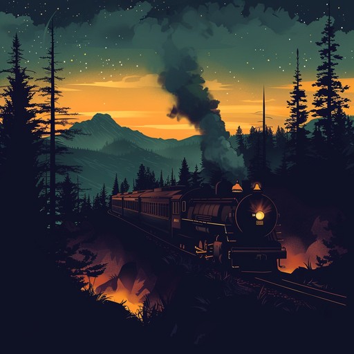 As the train chugs through the night, eerie sounds emanate from the shadowy woods. The rhythm of the tracks and the distant howl of wolves create an unsettling atmosphere, building tension as the journey progresses. Suddenly, the train whistles, breaking the silence and signaling a climactic moment in the story.