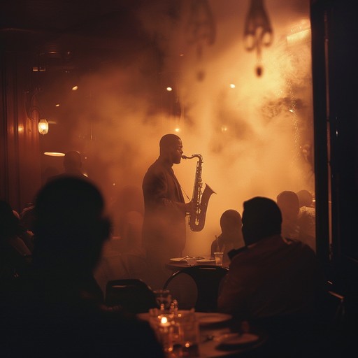 Transport listeners to a sultry, intimate jazz lounge, where the seductive sounds of saxophone weave through the air. The soft plucking of a double bass and the gentle brushes on the drums accompany, creating an atmospheric, mood driven experience perfect for late night introspection or a sophisticated evening gathering.