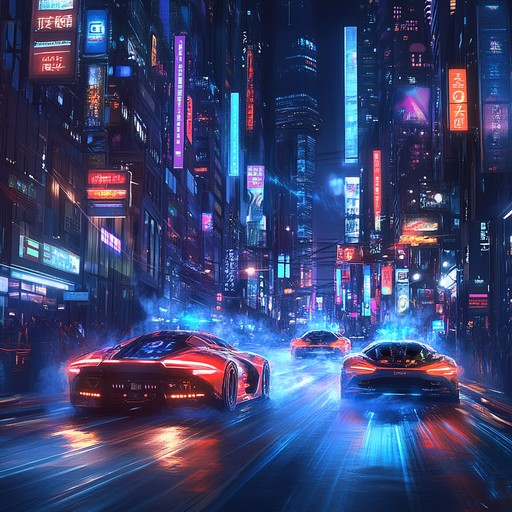 An instrumental synthwave composition capturing 80s nostalgia with driving basslines and soaring synth melodies, evoking neon lit cityscapes and high speed night drives.