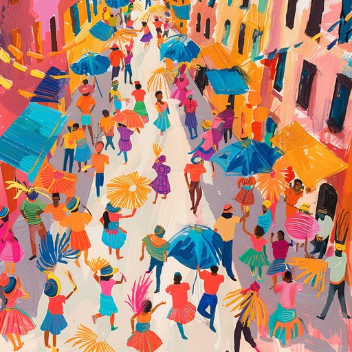 In this track, the essence of a vibrant carnival is captured, embodying the jubilation and dynamic pulse of a street parade during festival season. The music features a prominent marimba that carries the melody over other festive percussion, evoking a sense of joy and communal celebration as it mimics the laughter and chatter of a crowd. Perfect for setting the tone of any festive, community gathering or party scene.