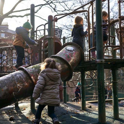 This track adds a gritty urban twist to children's music, perfect for depicting playful mischief and adventures in the city. With acoustic guitar leading the melody, it captures the spirit of young explorers as they navigate their urban jungle playgrounds.