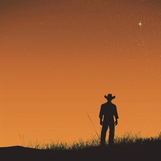 The mournful sound of a lone cowboy riding through the vast, empty prairie at sunset, lost in thoughts of a lost love and a life of solitude. The gentle strumming of an acoustic guitar and the haunting cry of a harmonica echo across the landscape, telling a story of heartbreak and longing.