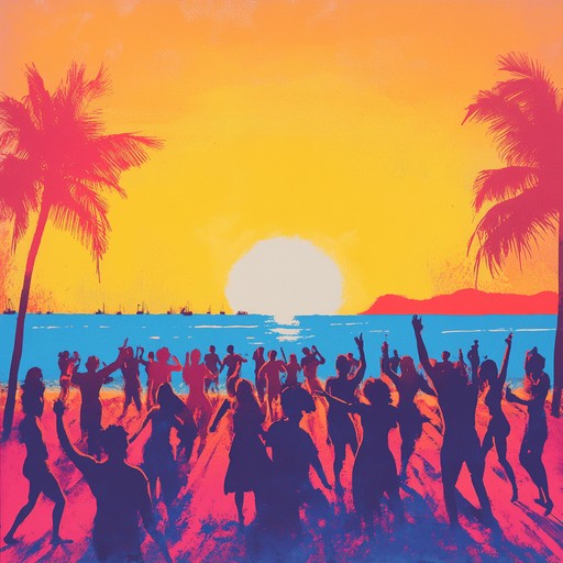 Imagine a mesmerizing musical creation capturing the essence of a vibrant beach festival at sunset. The track blends smooth rhythms with the lively atmosphere of jovial crowds, embodying the heartwarming joy of summer evenings by the sea.