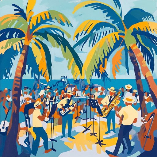 An upbeat composition characterized by spirited saxophone riffs and infectious latin jazz grooves, capturing the essence of a lively caribbean dance party on a sunny day