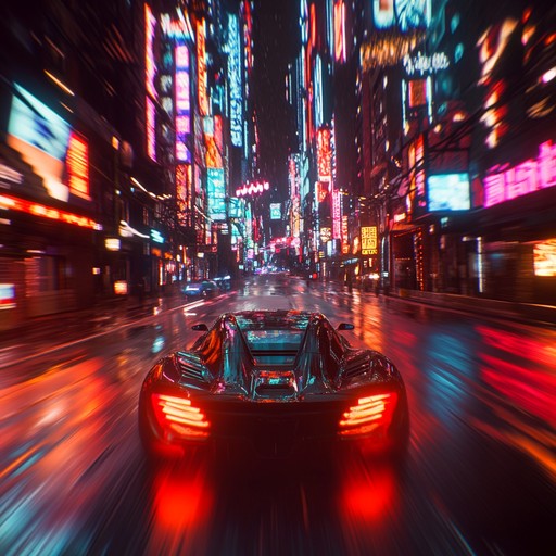 An adrenaline pumping instrumental j pop piece evoking the rush of racing through a futuristic cityscape, with driving synths and intense beats.