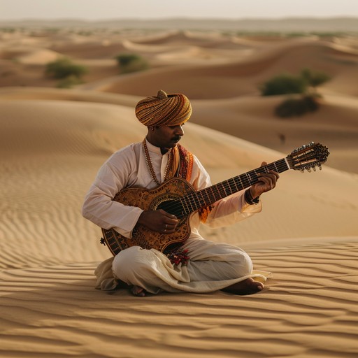 This composition is designed to transport listeners to the vibrant landscapes of rajasthan, blending traditional hindustani melodies with the rich storytelling heritage of the region. The track evolves with a delicate balance of ambient sounds and intricate rhythms, reminiscent of a peaceful desert evening under a starlit sky.