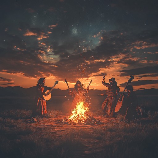 An energetic composition reflecting the joyful essence of nomadic life, featuring traditional ethnic instruments and rhythms for a carefree atmosphere