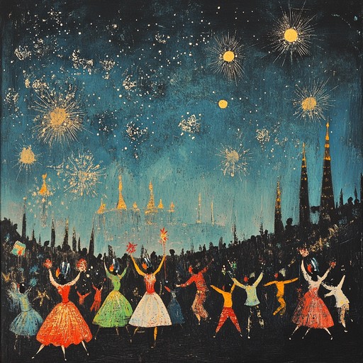 As night falls, the energy doesn't wane; instead, it transforms, with stars twinkling above as the relentless, joyful beats of samba continue to pulse through the crowd, energizing dancers until dawn.