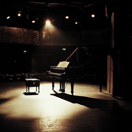 A hauntingly beautiful piano piece that paints the picture of an empty cabaret, once full of life, now silent and still. Each note reverberates with a sense of yearning and past memories, creating an atmosphere of profound melancholy and solitude. The slow, deliberate pace of the music enhances the feeling of being alone amidst the shadows of former grandeur