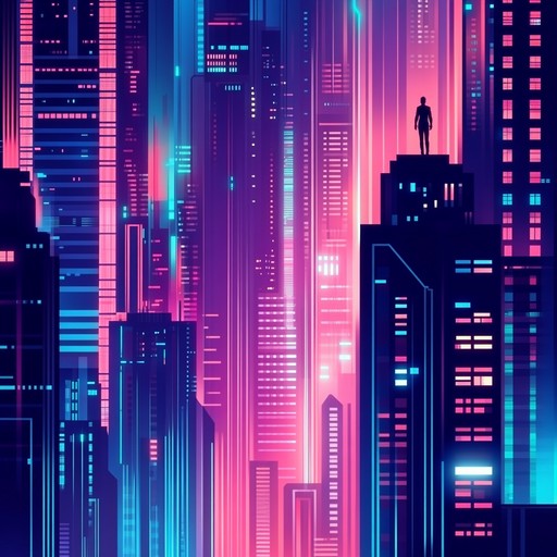 Immerse yourself in a thrilling instrumental track that blends pulsating electronic beats with haunting synth melodies, capturing the essence of a futuristic cyberpunk world where digital and reality blur amidst towering skyscrapers and endless neon lights.