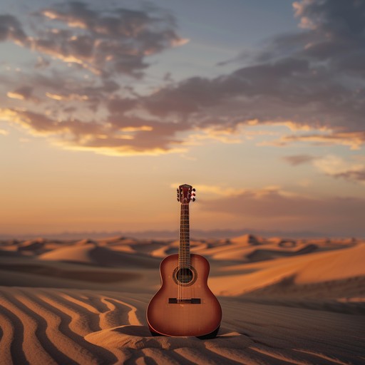 An instrumental piece featuring soft acoustic guitar strums blended with ambient electronic textures to depict a serene, timeless desert environment. The gentle melodies create an expansive and reflective space, inviting meditation and introspection.