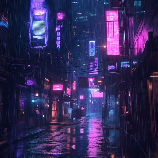 This suspenseful cyberpunk track features driving beats, eerie synth pads, and futuristic arpeggios, creating an electrifying atmosphere. The music evokes the feeling of navigating a neon lit, dystopian metropolis, filled with mystery and intrigue. The rhythm builds tension while the synths create an otherworldly, yet sleek ambience, perfect for a high stakes chase or moment of revelation. The track continuously evolves, keeping the listener on the edge of their seat.