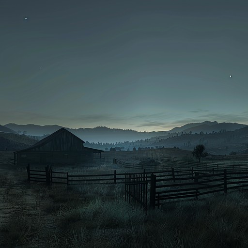 An instrumental piece combining traditional sertanejo guitar with atmospheric and haunting tones, reflecting the isolation and melancholy of a forsaken ranch at twilight. The music echoes through empty fields, capturing a profound sense of loss and longing, enveloping the listener in a spectral dance between the past and present.