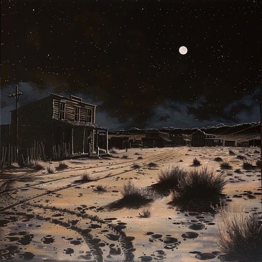 A dark composition capturing the eerie mood of a haunted western town, where a sinister midnight duel takes place, with reverb laden guitar tones and ghostly sound textures permeating the track.