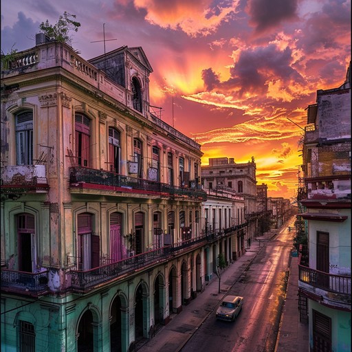 A captivating fusion of traditional afro cuban rhythms and emotional instrumental melodies. Picture the sun setting over havana, casting long shadows on colorful colonial buildings. The music ebbs and flows, reflecting the soul stirring beauty and complex history of cuba. Rhythmic percussion and emotive strings weave together in a tapestry of sound, inviting listeners to savor each note and feel the warmth of the caribbean breeze.