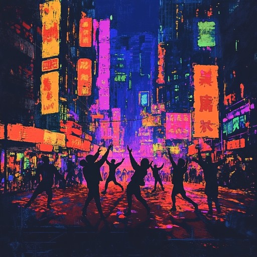 An energetic and cheerful instrumental synthpop track that combines bright synth melodies with driving rhythms to capture the excitement and joy of dancing through vibrant city streets illuminated by neon lights. The music evokes feelings of happiness, freedom, and youthful exuberance, taking the listener on a sonic journey through an electrifying urban landscape filled with color and life.