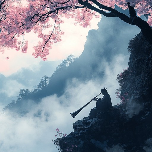 A sophisticated traditional instrumental piece featuring the shakuhachi, capturing the essence of ancient japanese music, with flowing melodies that evoke the spirit of bygone eras and transport the listener to serene landscapes.