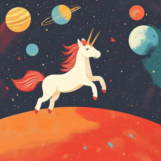 An instrumental future bass track that blends whimsical melodies with spacey synths to create an uplifting and playful atmosphere reminiscent of unicorns prancing on the surface of mars. The song features vibrant synth chords, sparkling arpeggios, and dynamic bass lines that transport listeners to a fantastical interstellar playground.