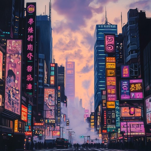 Imagine a world where the dawn comes not from the sun, but from the glowing lights of a cityscape energized by an electronic beat, matching the rhythm of the city's heartbeat.