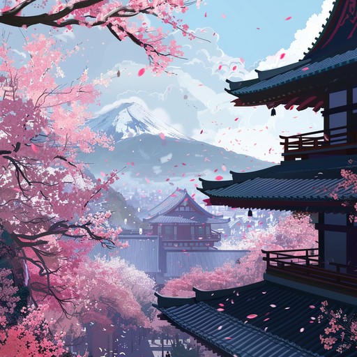 An exhilarating and vibrant tune inspired by cherry blossom dance celebrations in anime, merging traditional japanese instruments like the shamisen with contemporary j pop beats to create an energetic festival ambiance.