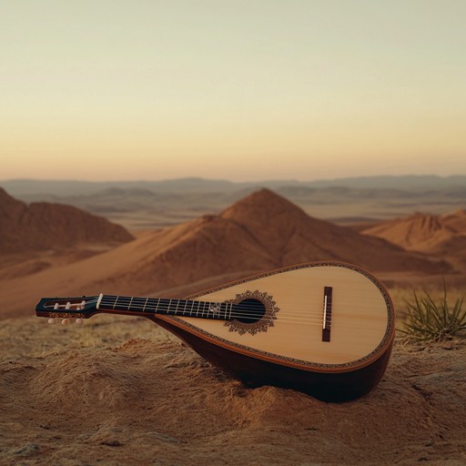 A unique blend of country guitar twangs and middle eastern oud melodies creating an evocative instrumental that transports listeners to a desert horizon at dusk