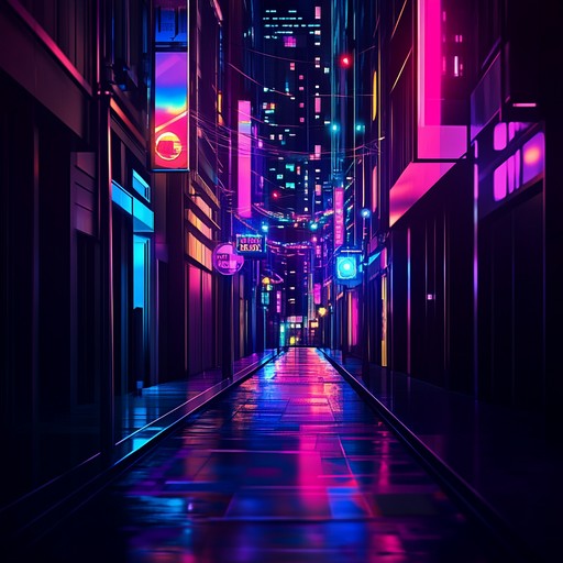 A bold, futuristic soundtrack with intense electro beats and dark synths, echoing through neon lit cityscapes. Vibrant electronic tones merge with gritty, mechanical rhythms, setting an edgy and rebellious atmosphere against a backdrop of cybernetic intrigue.