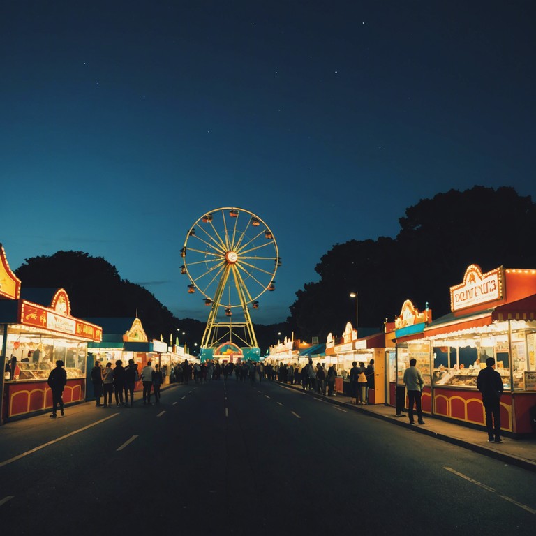 Imagine a gentle melody played on a classical guitar, blending with the soft hums of a quieting carnival. As the night deepens, the fusion of music and distant festive sounds creates a calming, reflective atmosphere, perfect for unwinding after a day of joy and excitement.